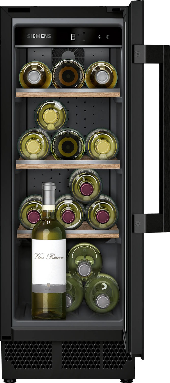 Siemens KU20WVHF0 wine refrigerator iQ500 82x30cm in elegant black Siemens KU20WVHF0 wine refrigerator iQ500 82x30cm in elegant black