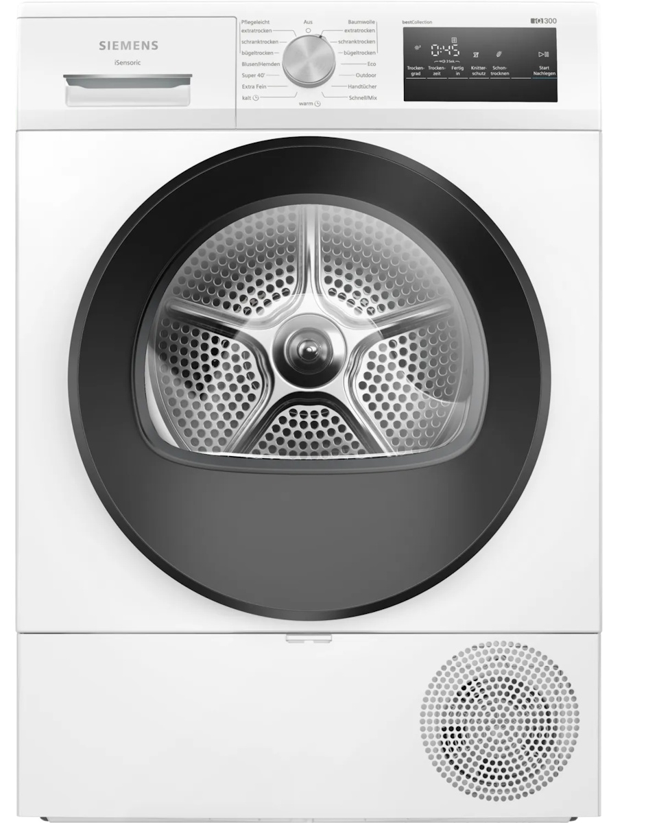 Siemens WT45HVG4, Wärmepumpentrockner iQ300, 119 kWh, 8 kg, 62 dB, bC