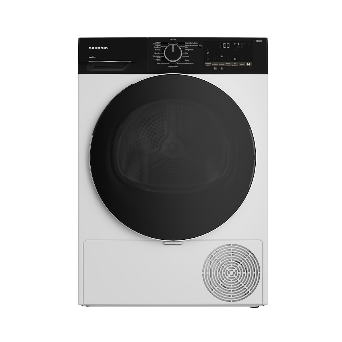 Grundig GT55924F14 heat pump dryer front view in white