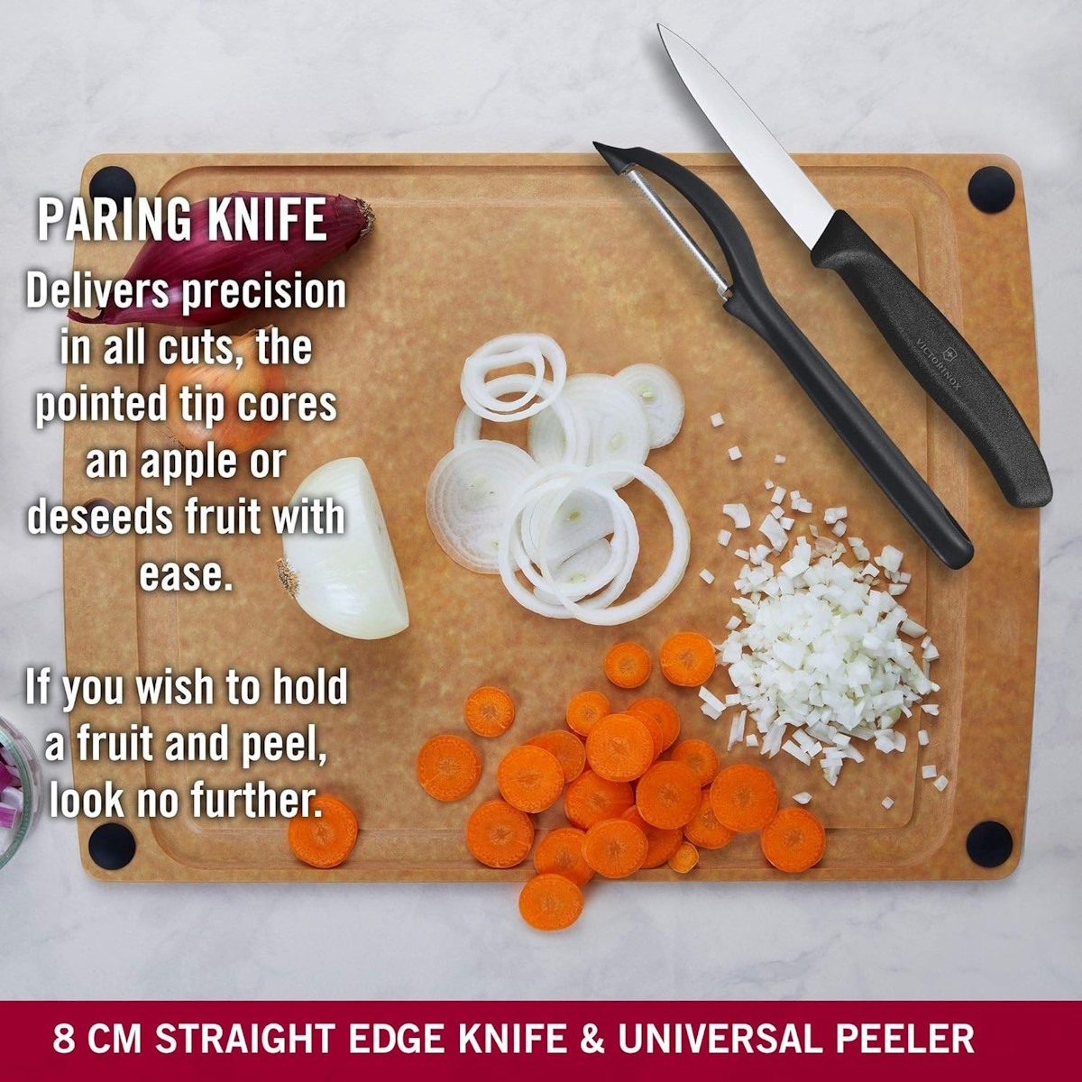 Detailed shot of the blades of the Victorinox vegetable knives