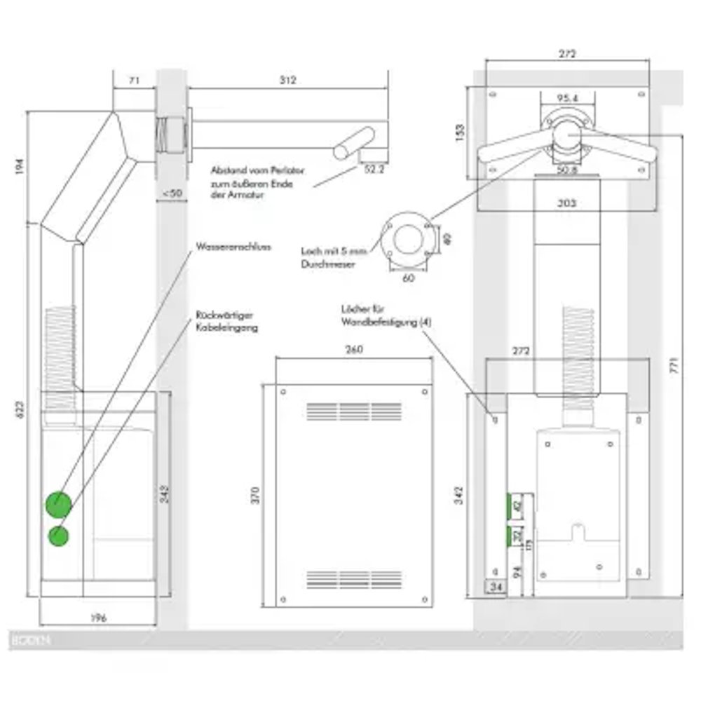 Dimensions and specifications of the Dyson Airblade Wash+Dry WD06 hand dryer tap (stainless steel)