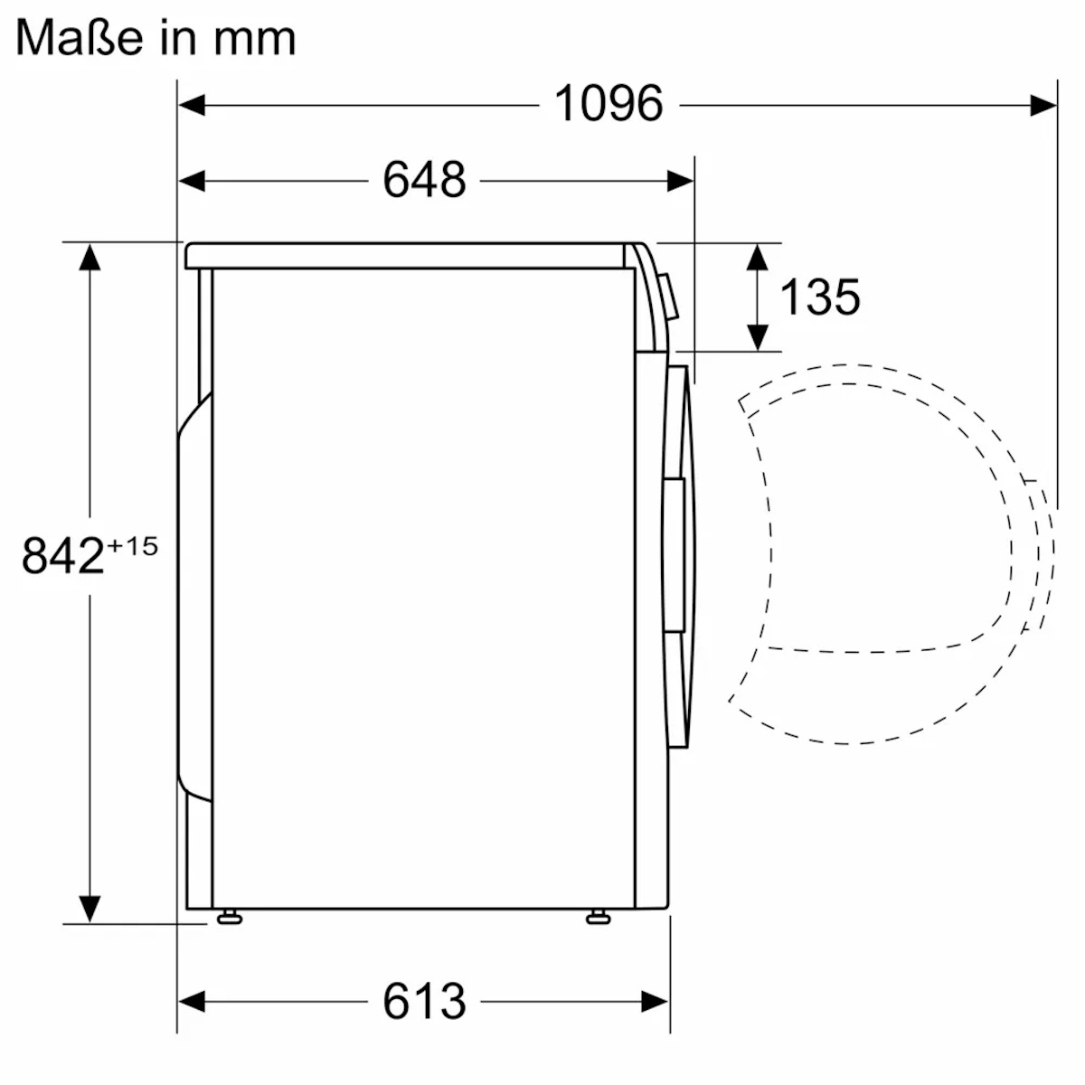 Technical drawing for the installation niche and stackability with washer