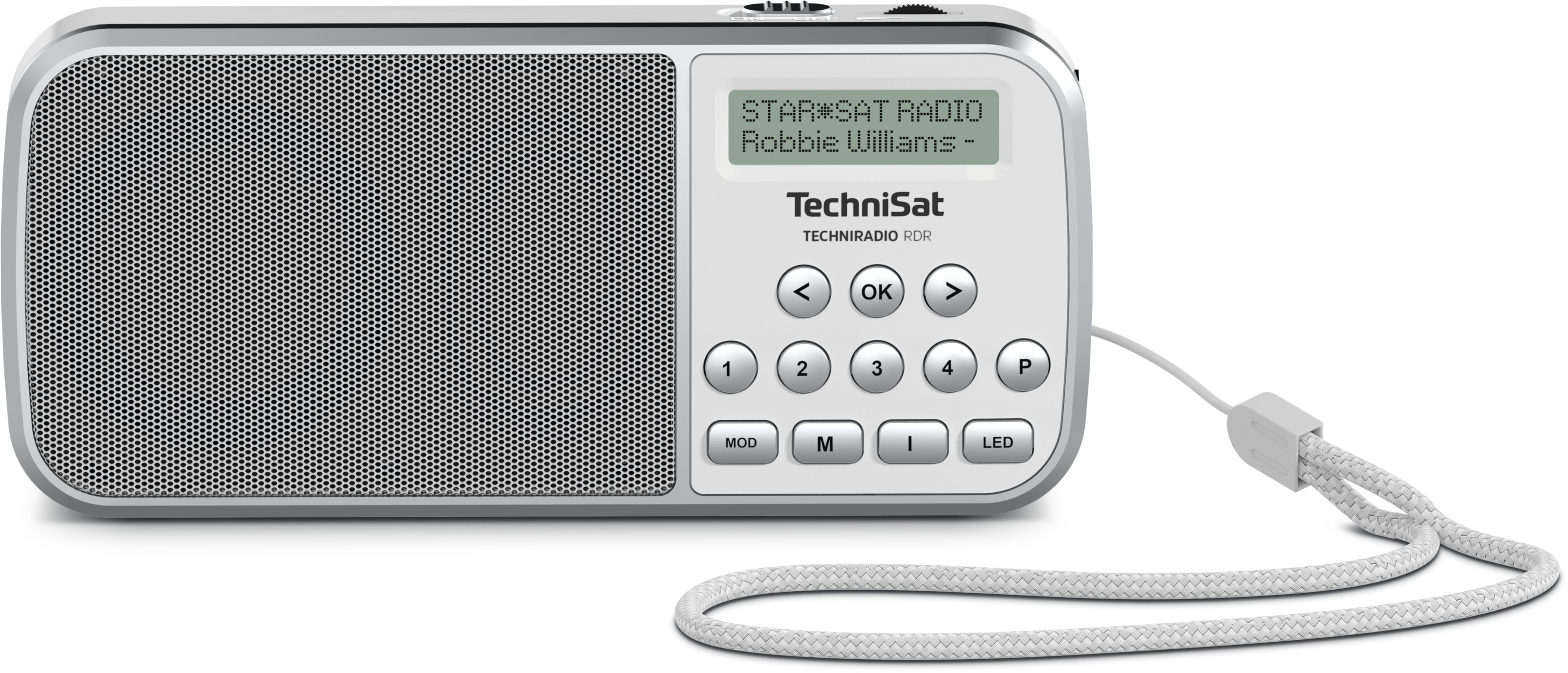 TechniRadio RDR in white – front view with display and controls.
