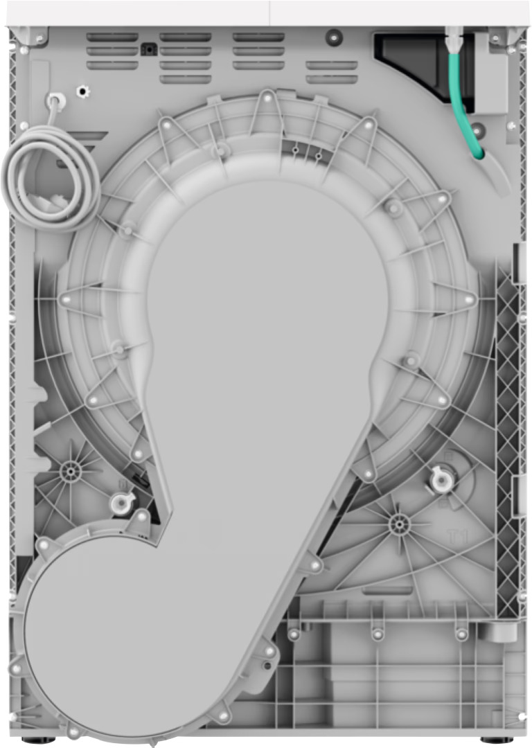 Rear view of the AEG TR8T70689 heat pump dryer with power cable connection and cable storage.