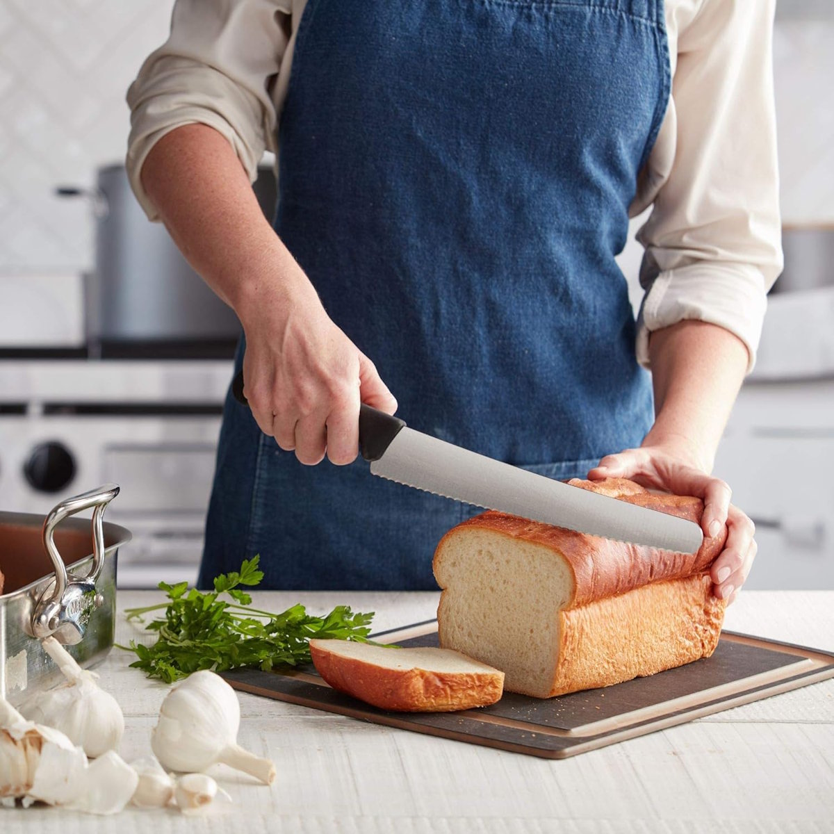 Victorinox bread knife cutting a loaf of bread