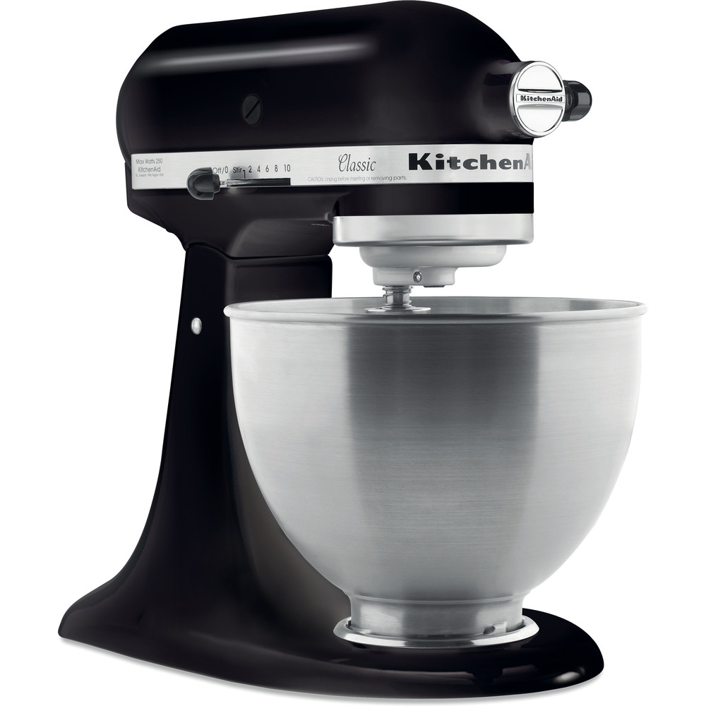 Side view of the KitchenAid 5K45SSEOB stand mixer with accessory hub.