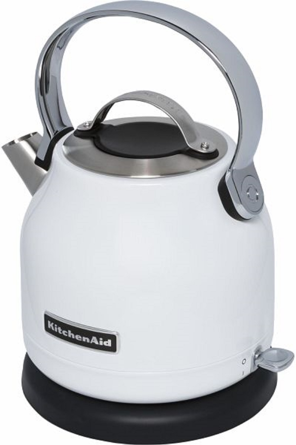 Rear view of the KitchenAid 5KEK1222EWH kettle in White with visible illuminated power switch.
