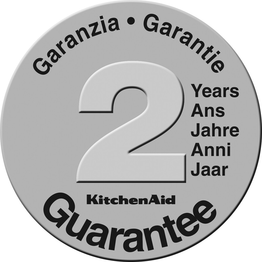 Round badge with the inscription '2 Years Warranty' for KitchenAid products