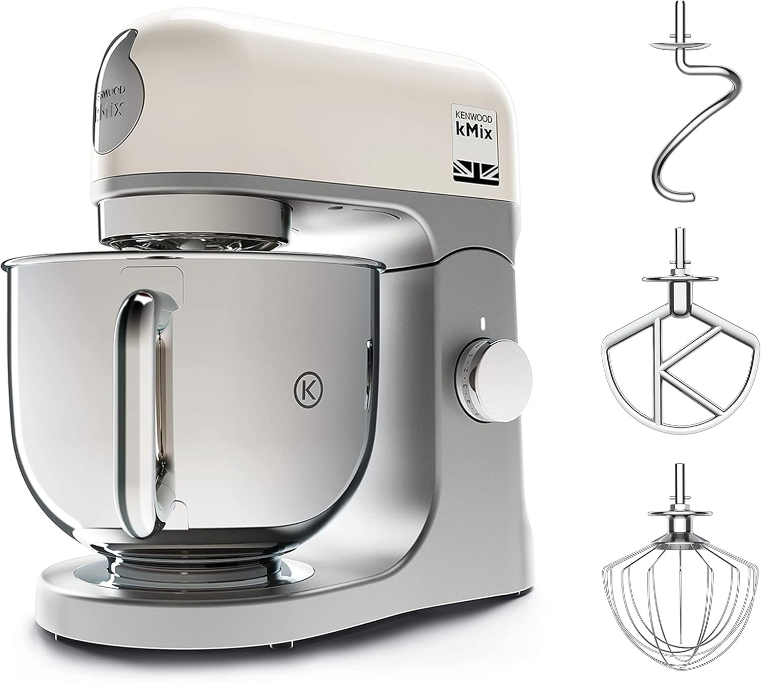 KENWOOD food processor kMix KMX 750 CR, 5 l stainless steel bowl, 1000 watts including 3-piece patisserie set, cream/silver