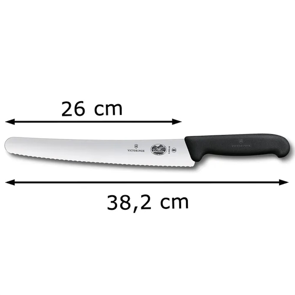 Dimensional drawing of the Victorinox bread knife 26 cm with exact measurements.