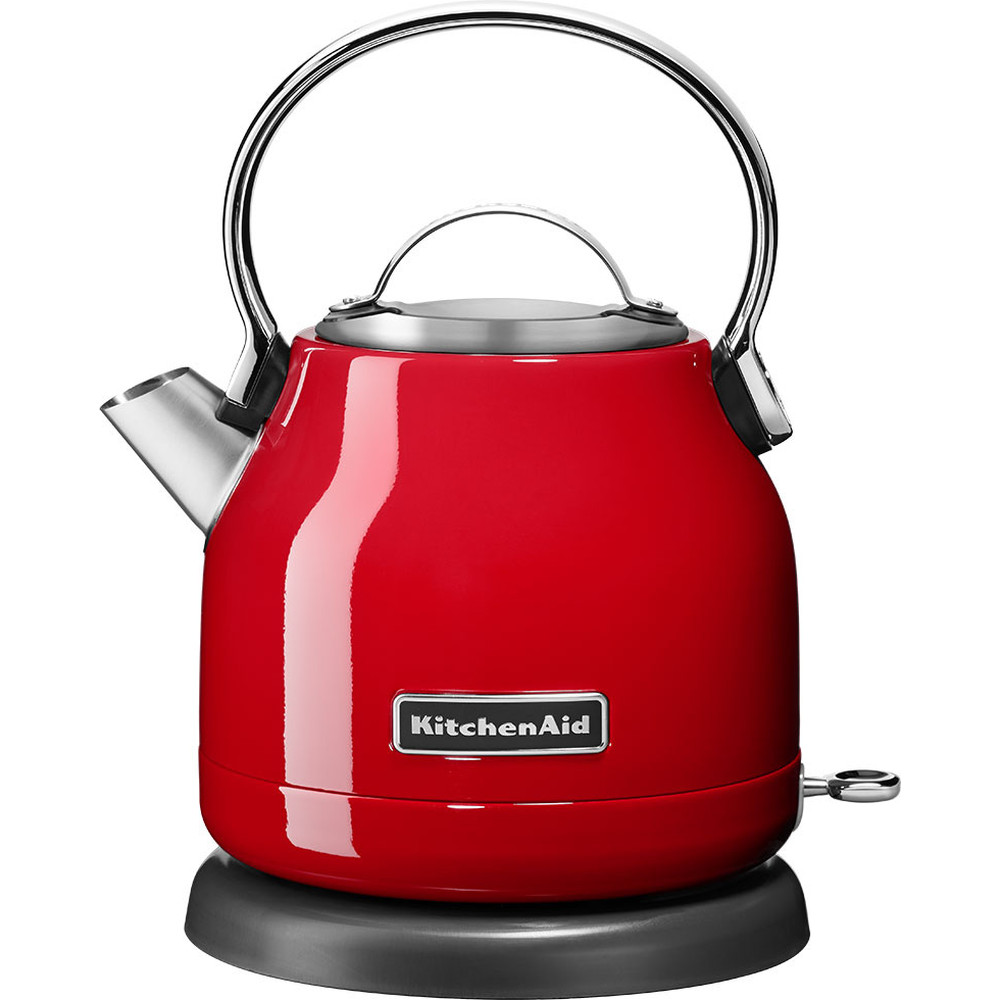 Left side view of the KitchenAid 5KEK1222EER kettle in Empire Red with clearly visible brand label