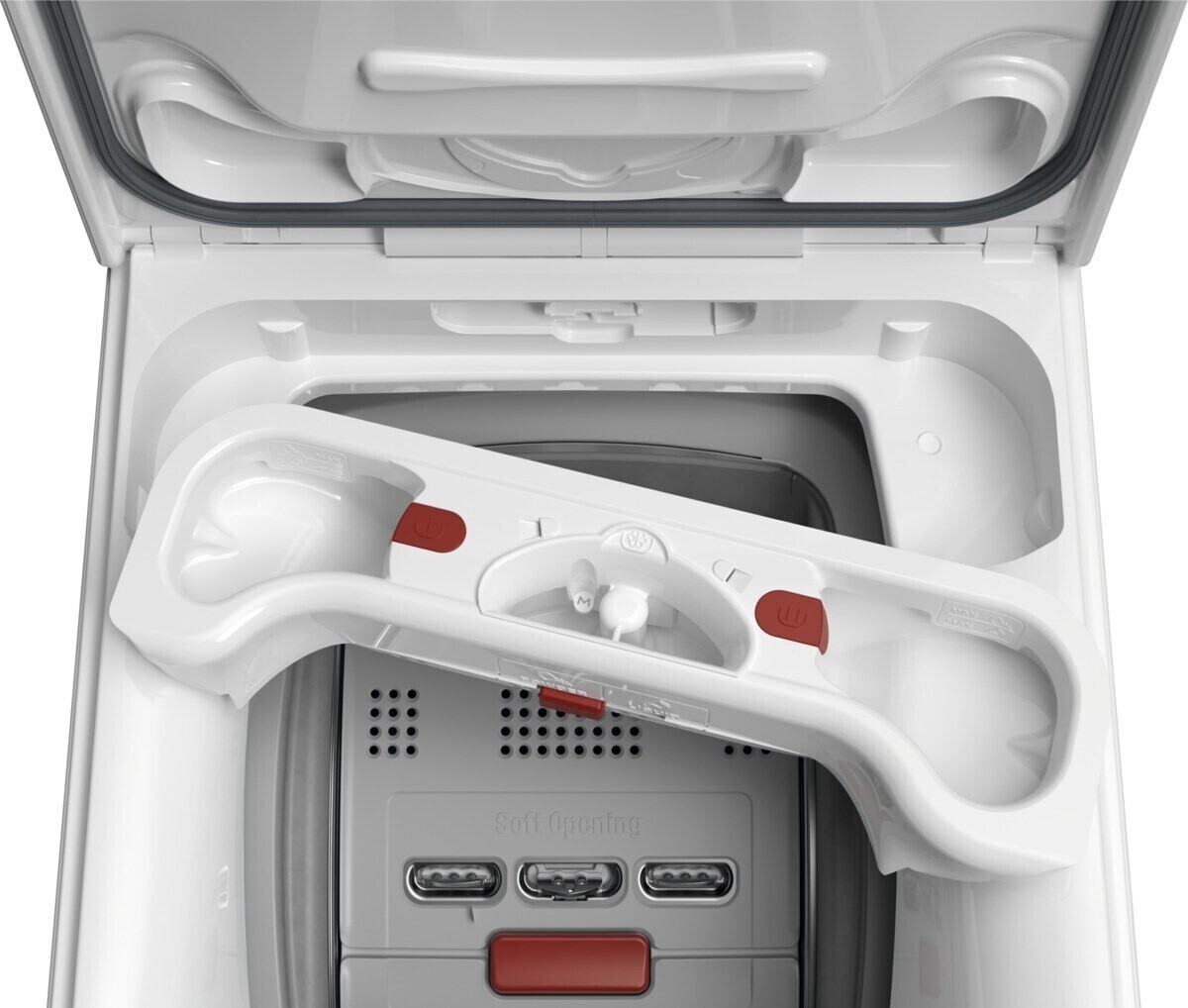 AEG LTR6A60370 top-loader with opened SoftOpening lid and drum