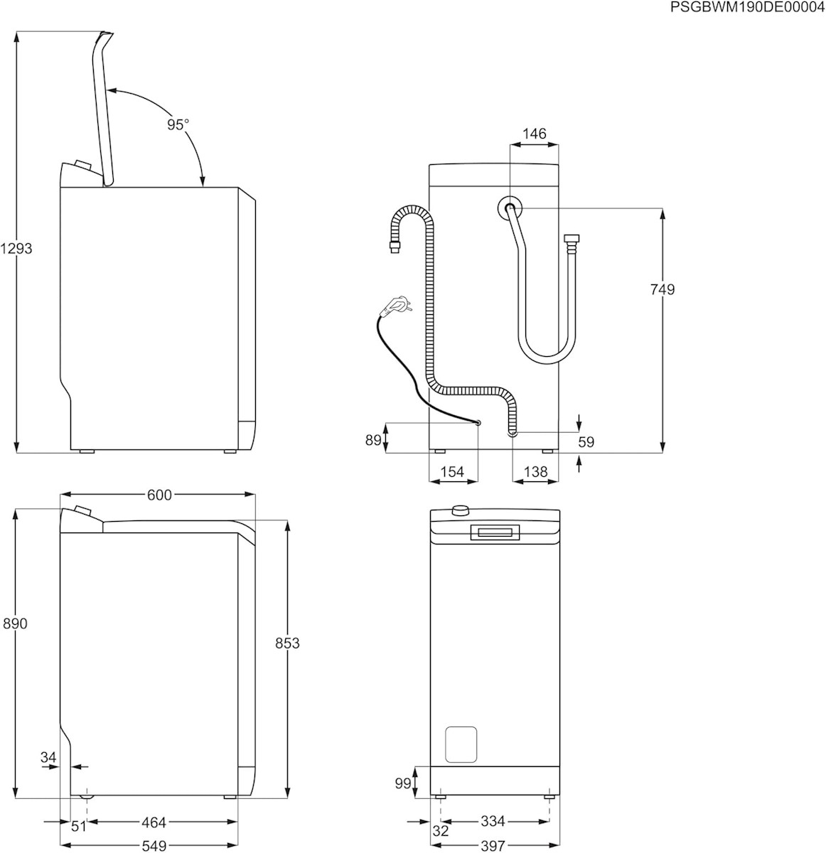 Technical drawing with dimensions (40 cm width) of the AEG LTR6A60370