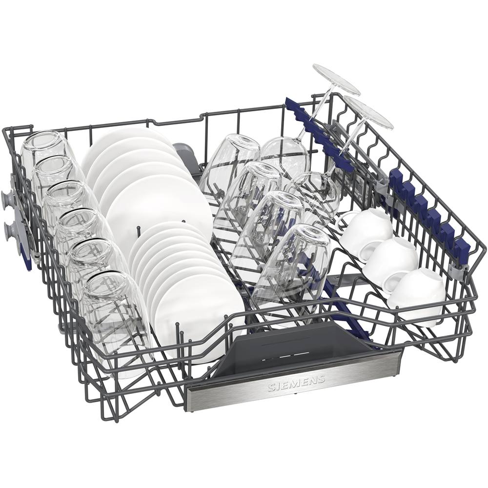 Height-adjustable upper basket of the Siemens iQ500 SX65EX12CE with rackMatic system for flexible loading
