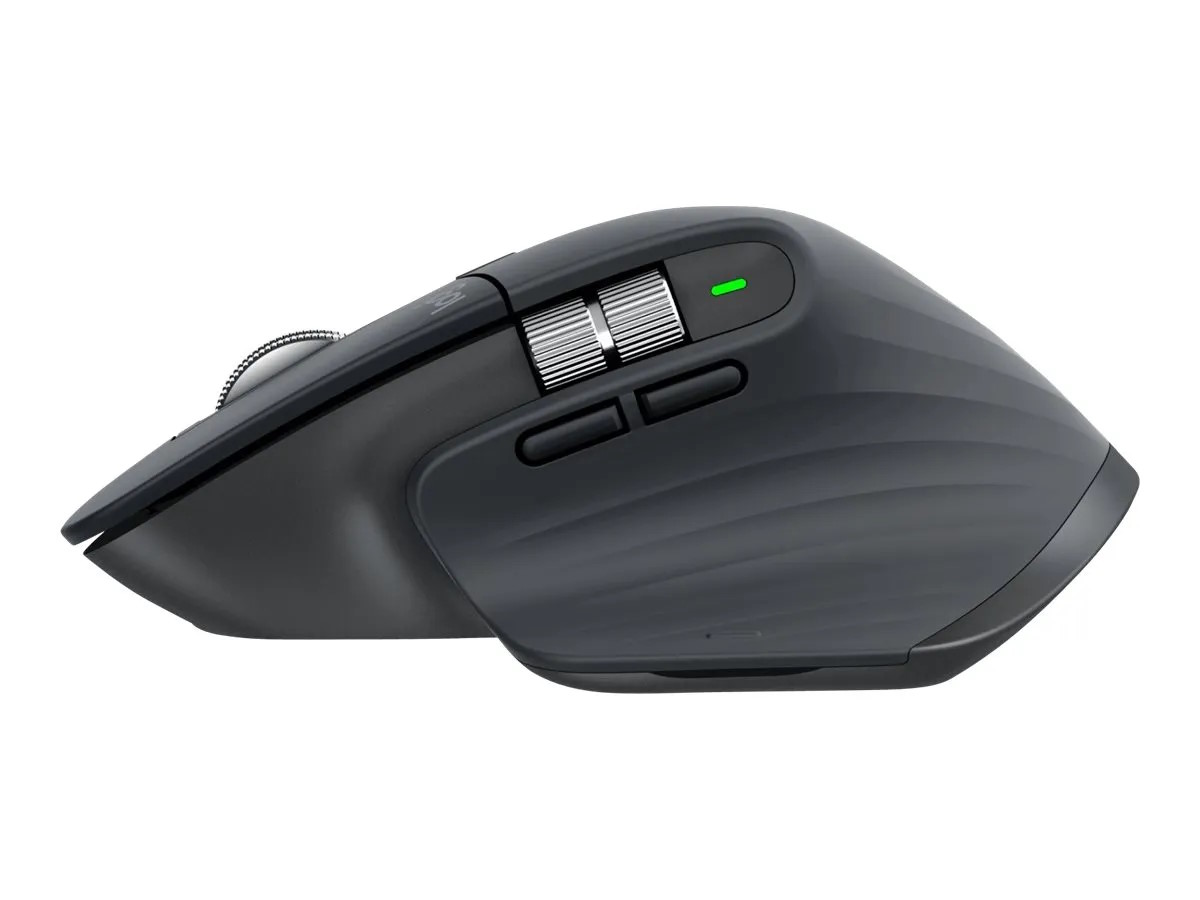 Logitech MX Master 3S for Business in Graphite, left side view.